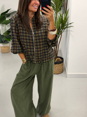 Autumn Check Bomber - Green Navy