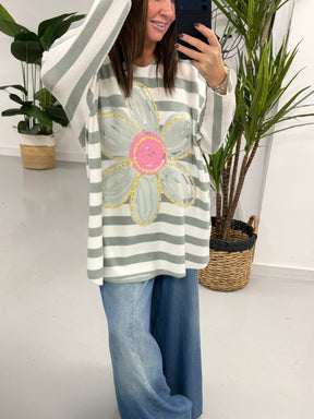 The Daisy/Stripe Soft Knit - Khaki