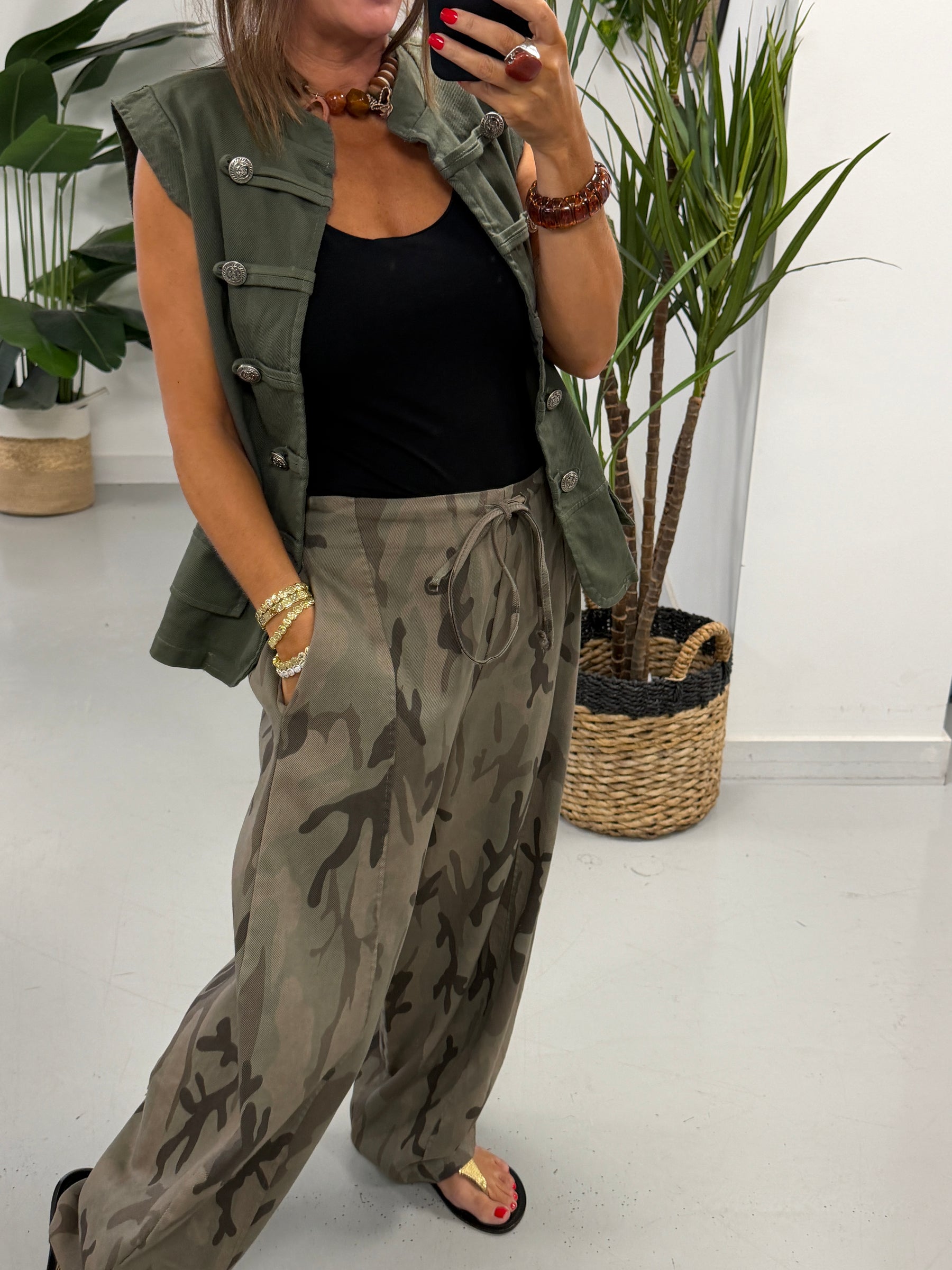 Camo Denim Barrel Jeans