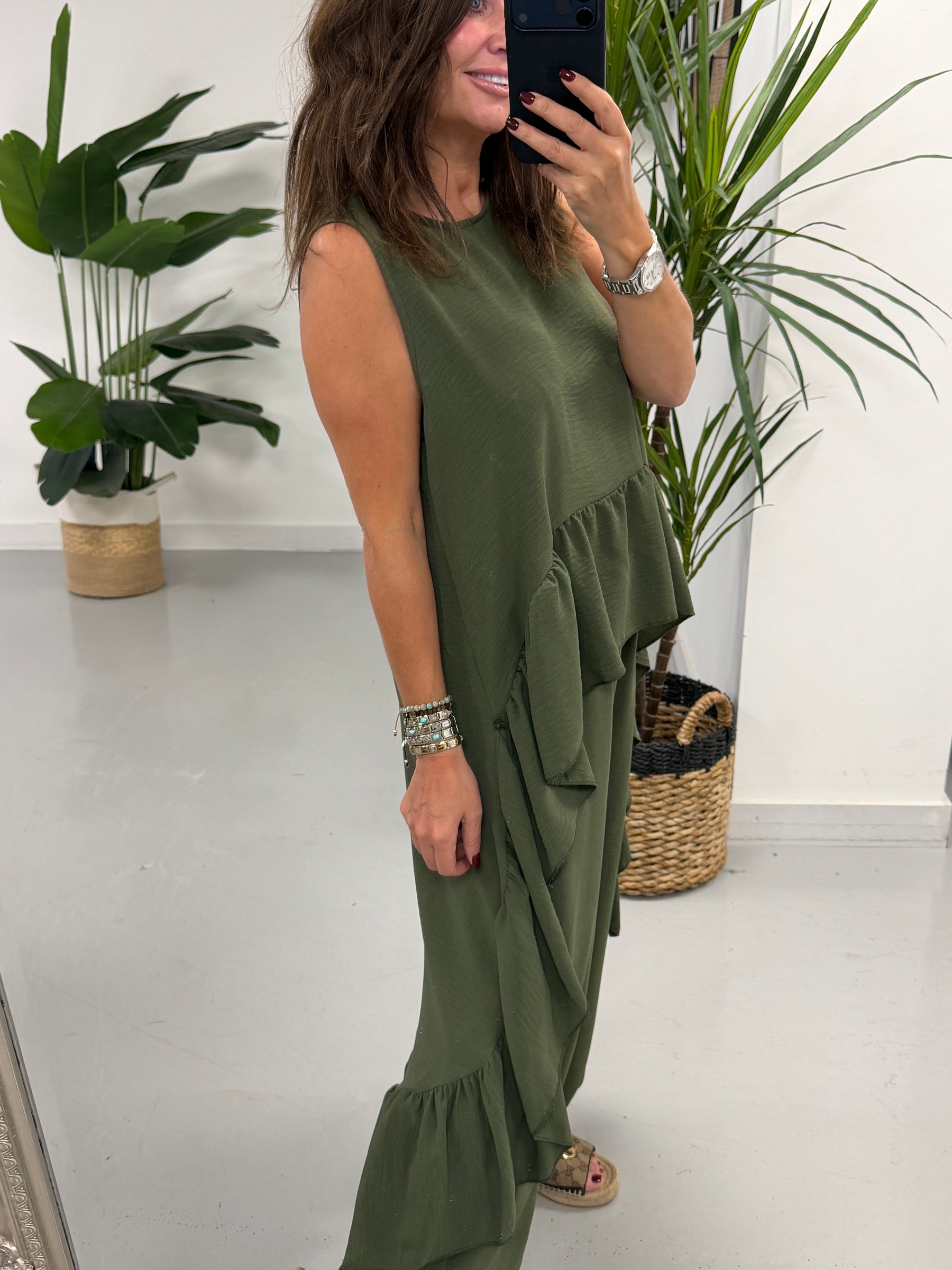 Valentina Hi Low Frill Two Piece - Khaki