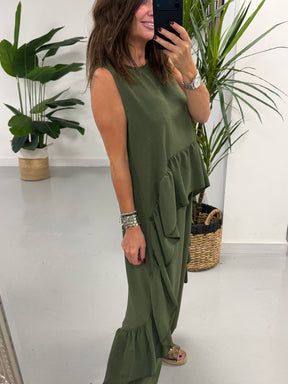 Valentina Hi Low Frill Two Piece - Khaki