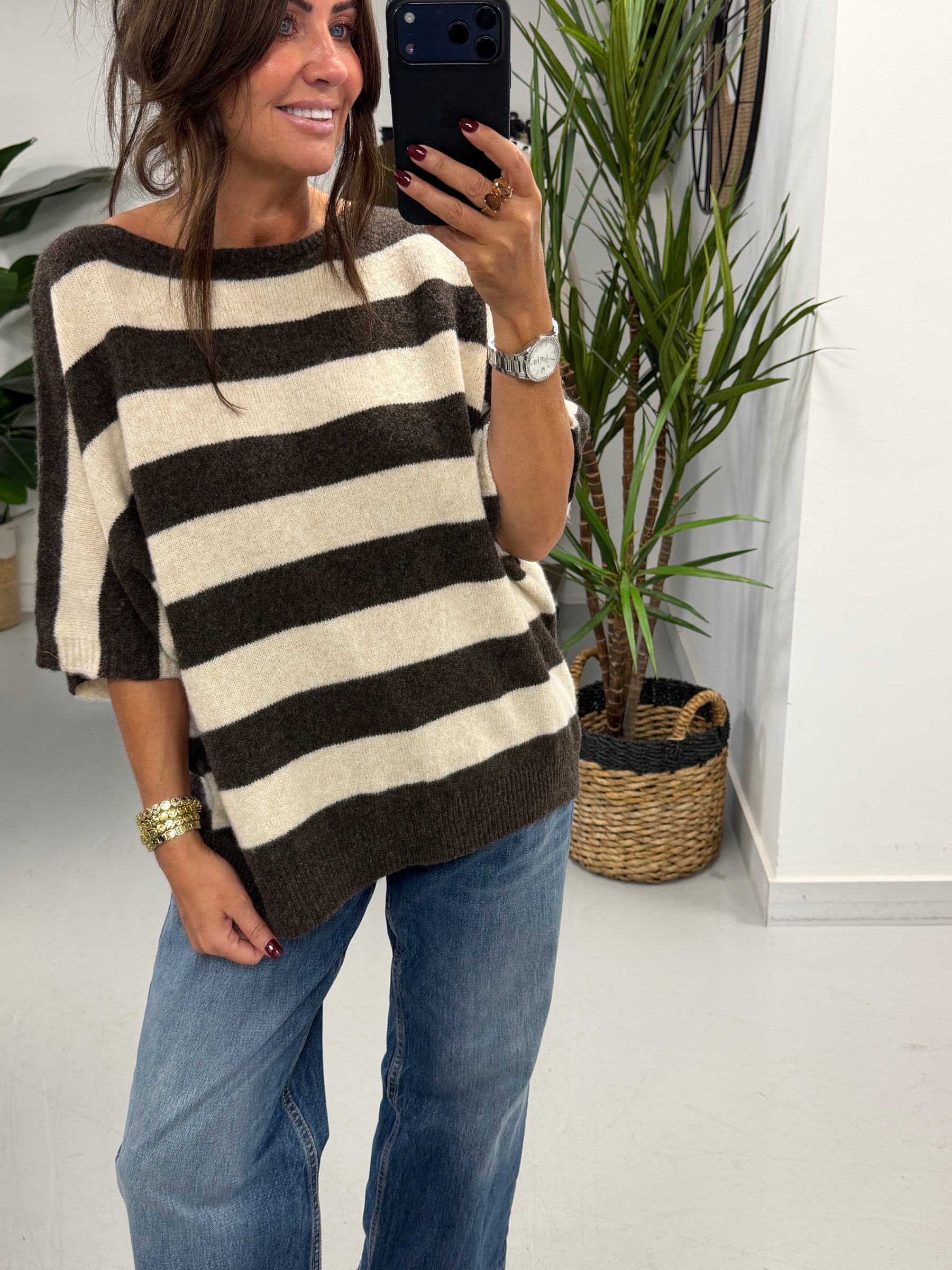The Boat Neck Stripy Knit - Chocolate/Cream (Size 8-16)