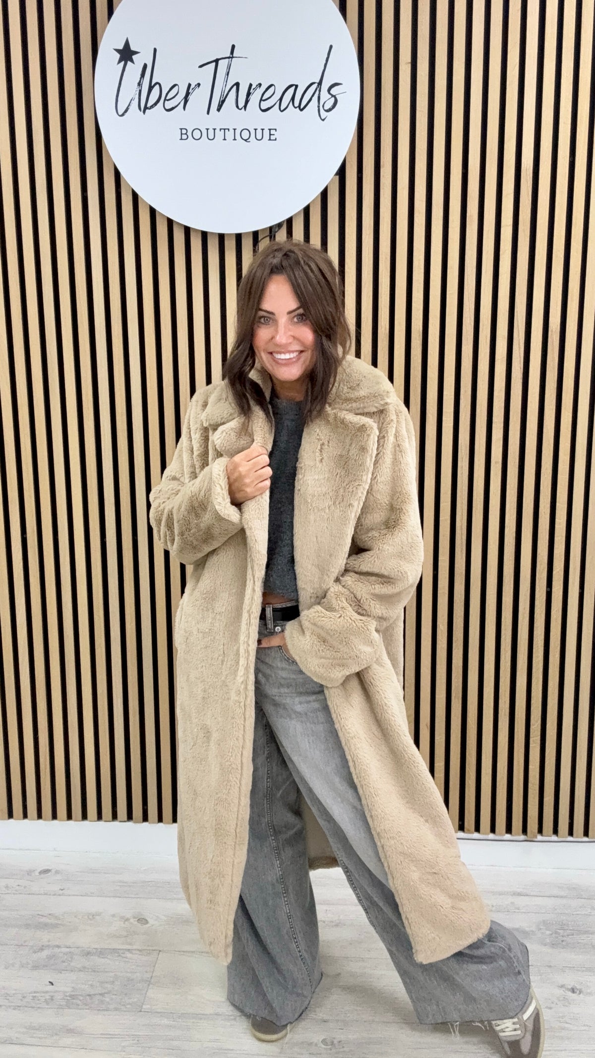 The Safron Longline Faux Fur Coat - Soft Camel (Size 16/18)
