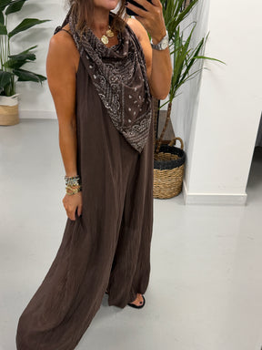 Bandana Scarf Jumpsuit - Chocolate (Due in in next few days)