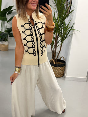 Military Patterned Knitted Waistcoat - Camel/Black