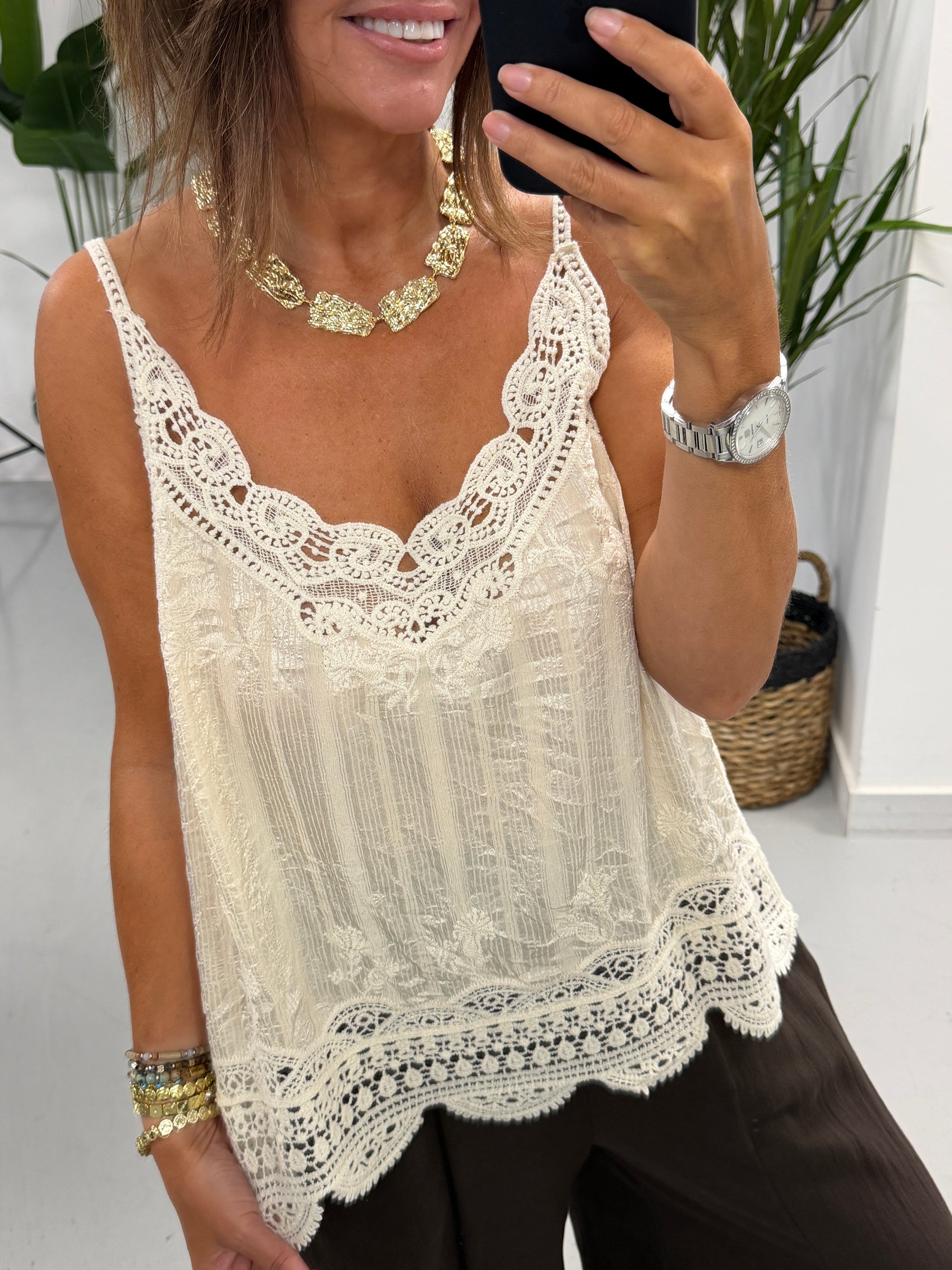 Sorrento Crochet Cami - Cream