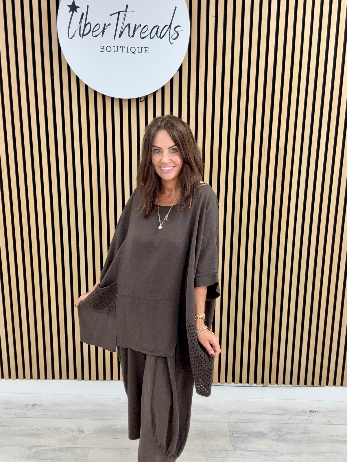Sahara Crochet Pocket Tunic - Chocolate