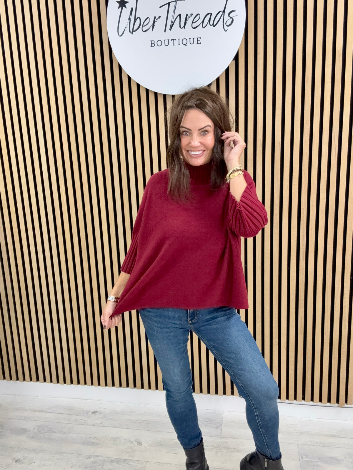 Crop Sleeve Knit - Mulberry
