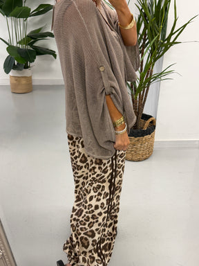 Mesh Button Cardigan - Taupe