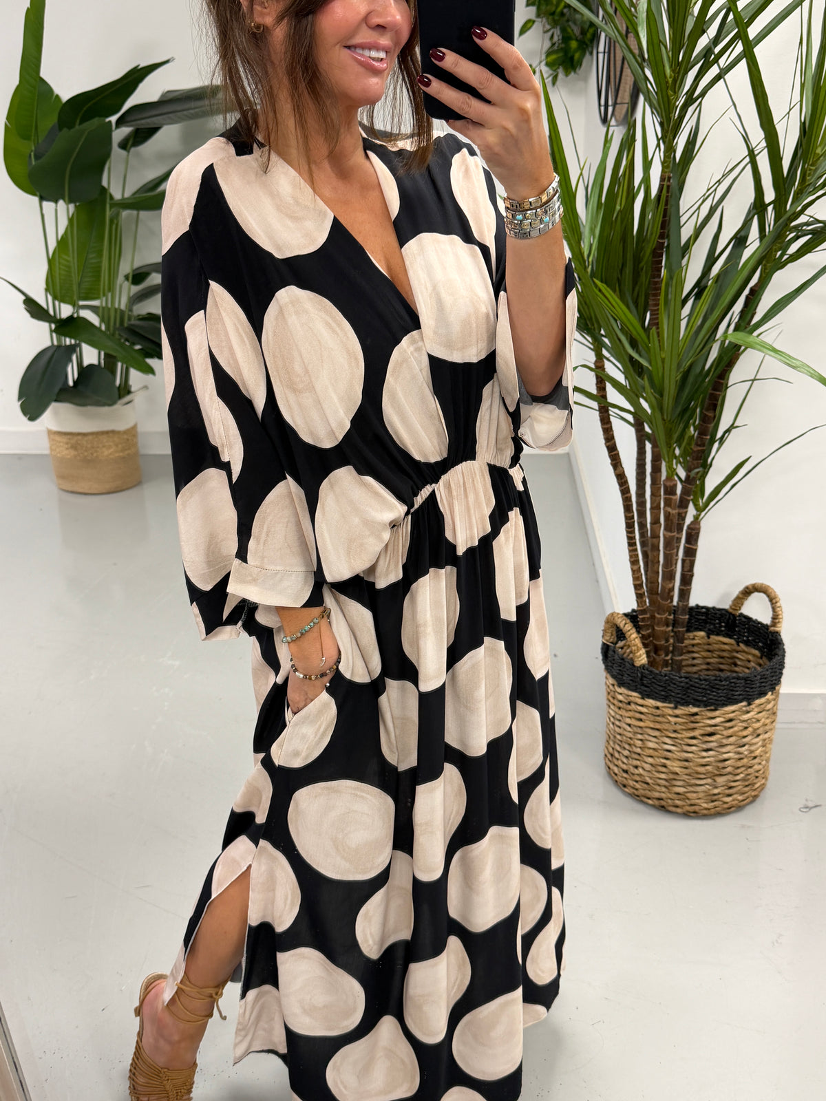 Polka Cross Over Dress - Black/Cream