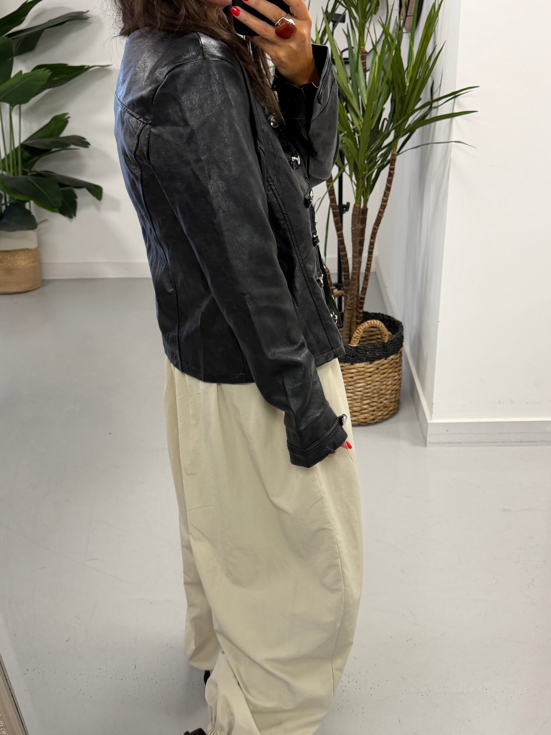 Fitted Soft Touch Military Jacket - Black (Size 12-16)