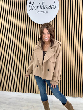 The Pinstripe Cropped Trench - Camel