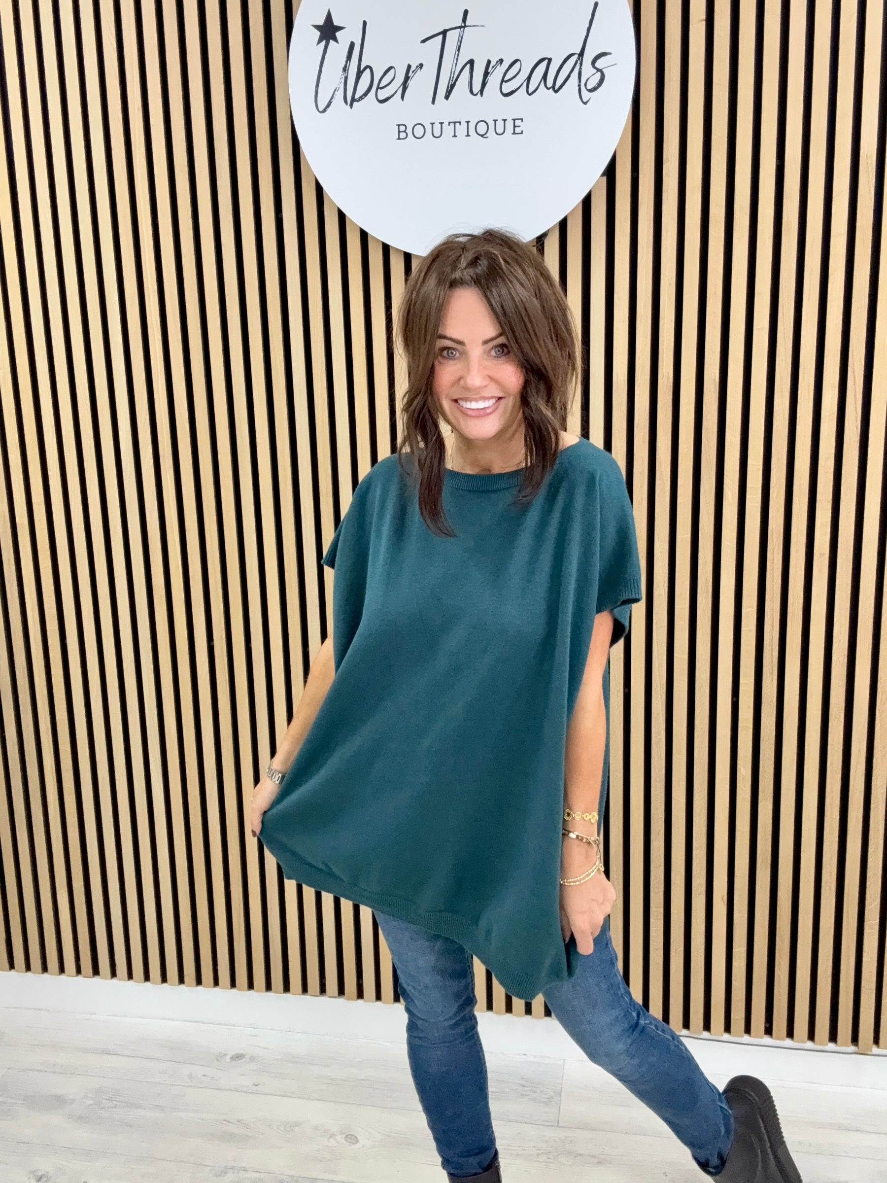 The Knitted Button Back Tank - Teal