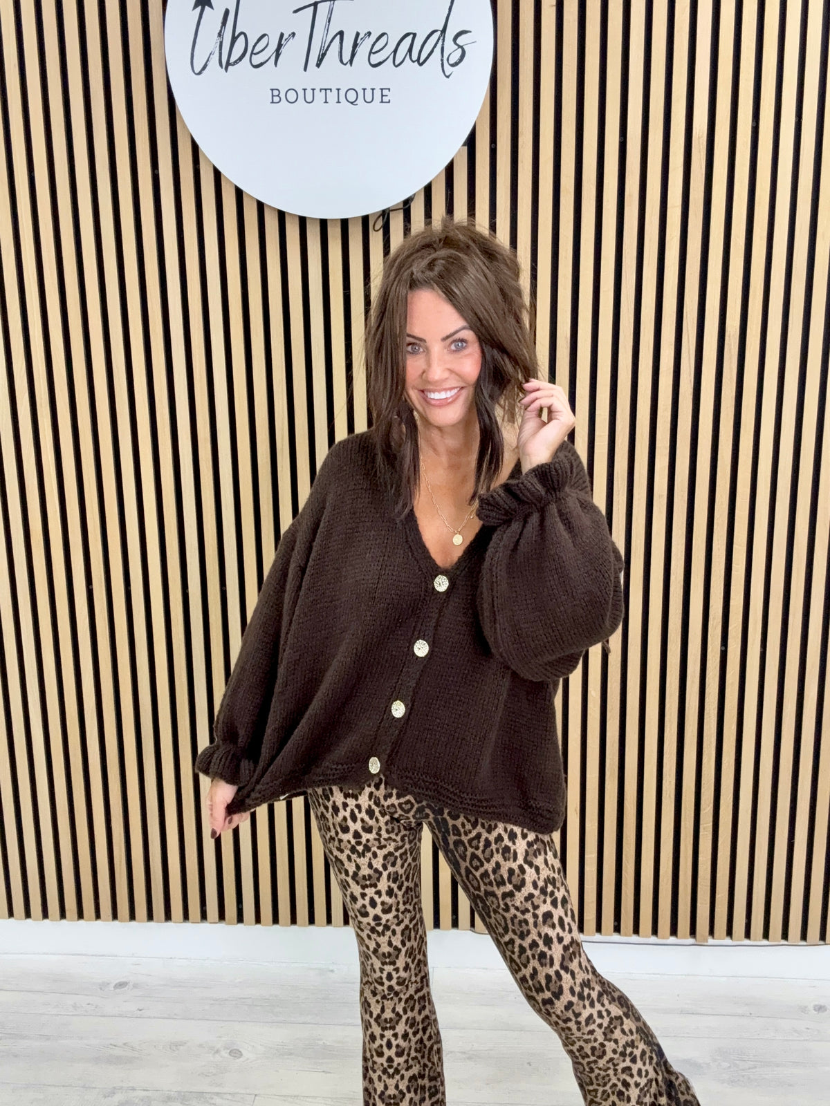 The Portia V Neck Cardigan - Chocolate