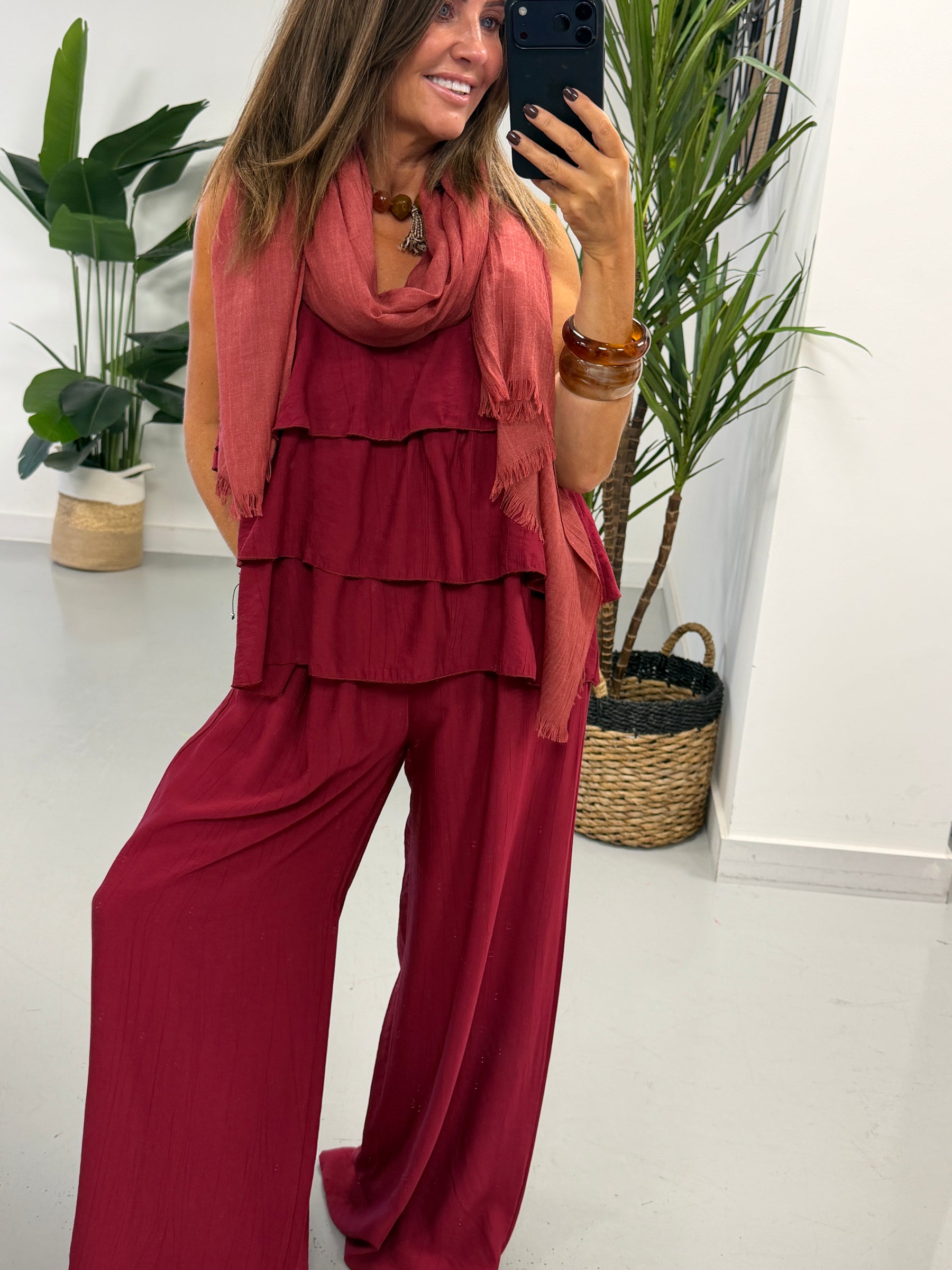 Crinkle Rara Co Ord - Wine