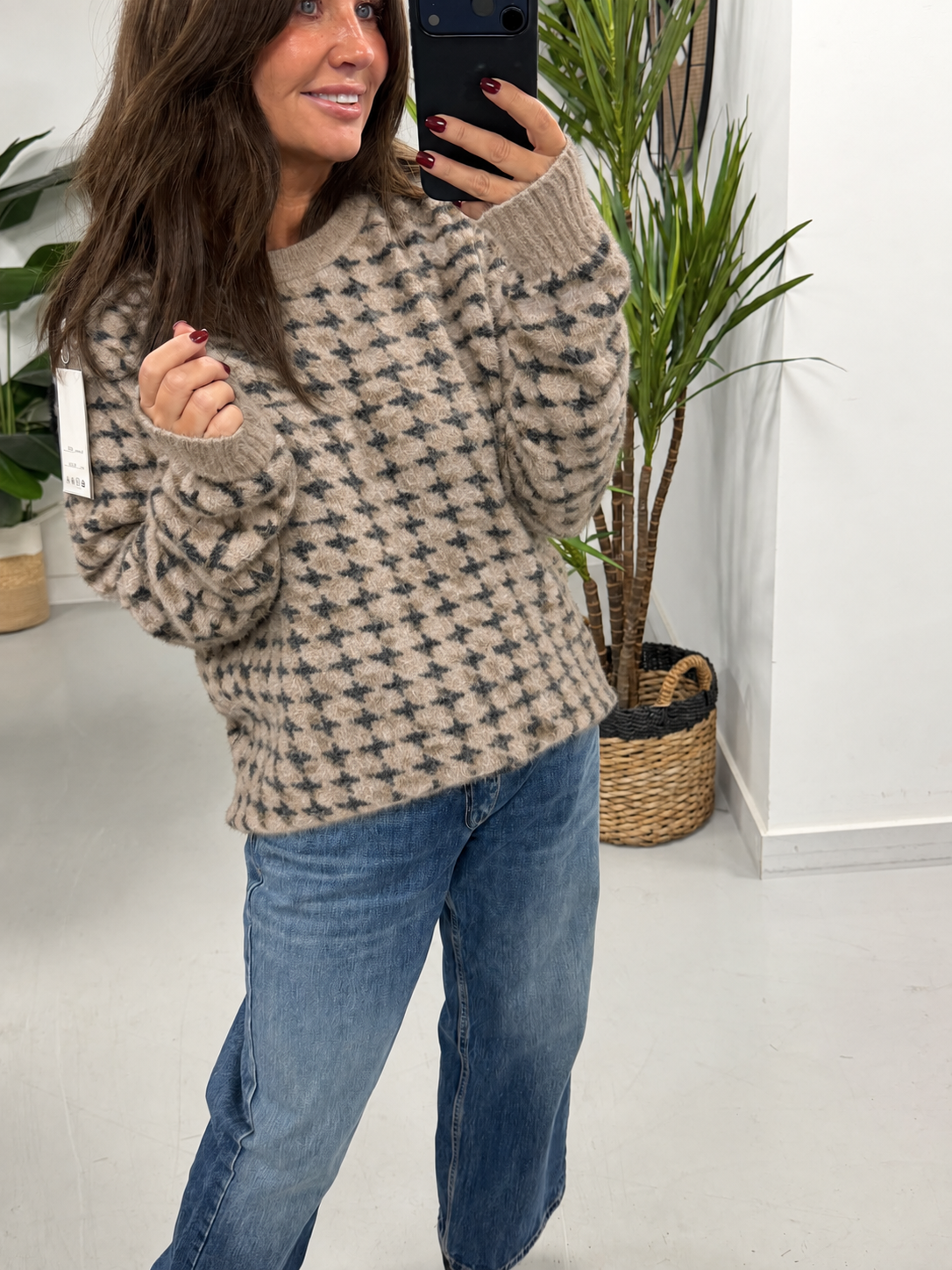 Super Soft Dogtooth Knit - Taupe