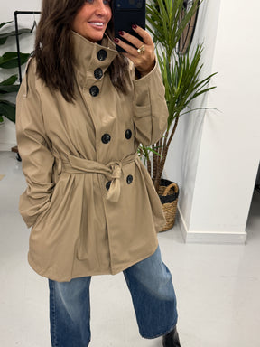 Faux & Fierce PU Trench Jacket - Camel (Size 12-16)