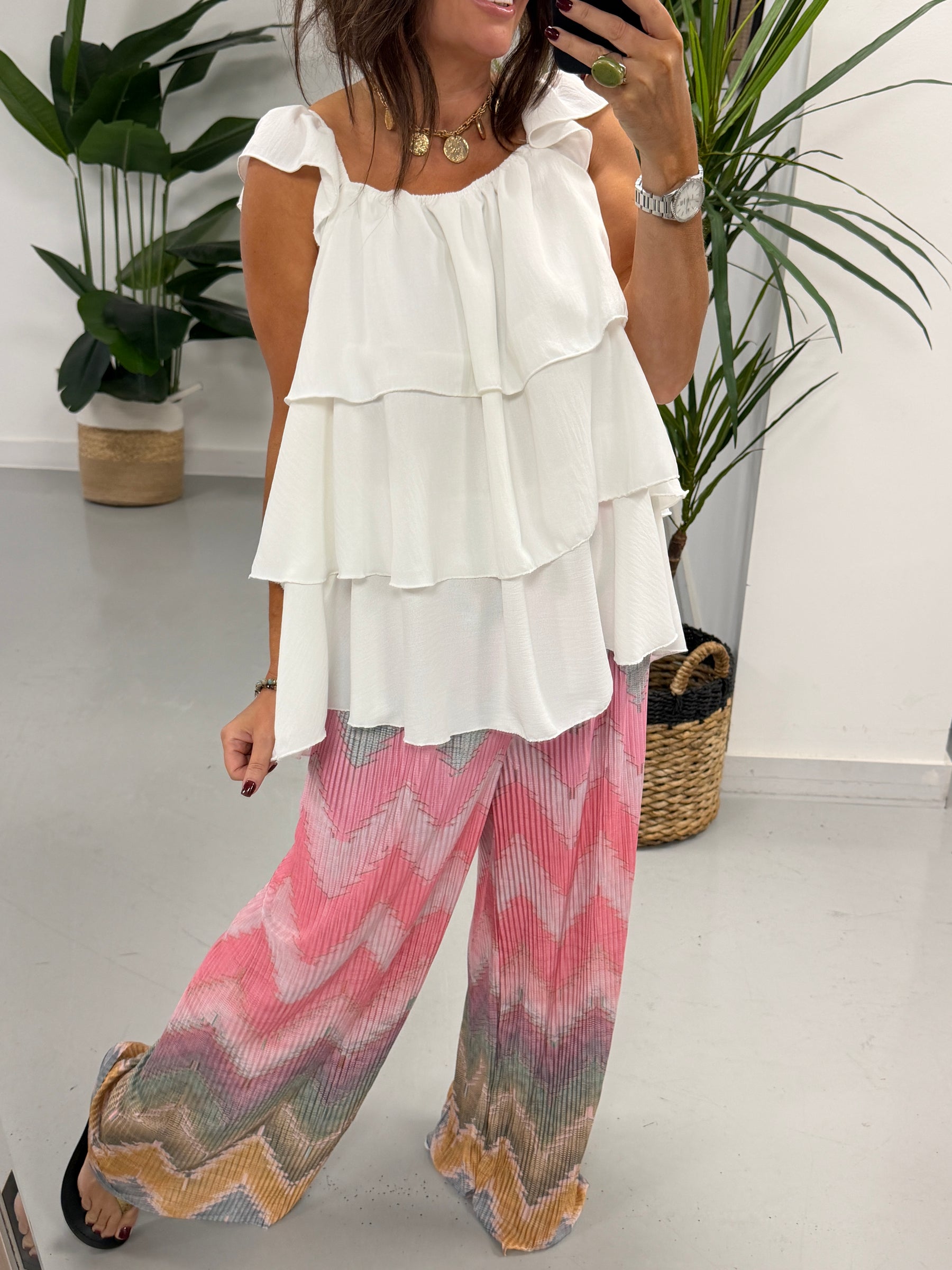 ZigZag Plisse Summer Trouser - Baby Pink