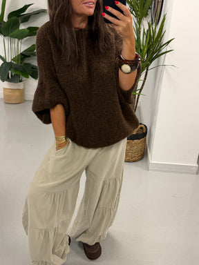 The Rustic Crop Sleeve Knit - Chocolate