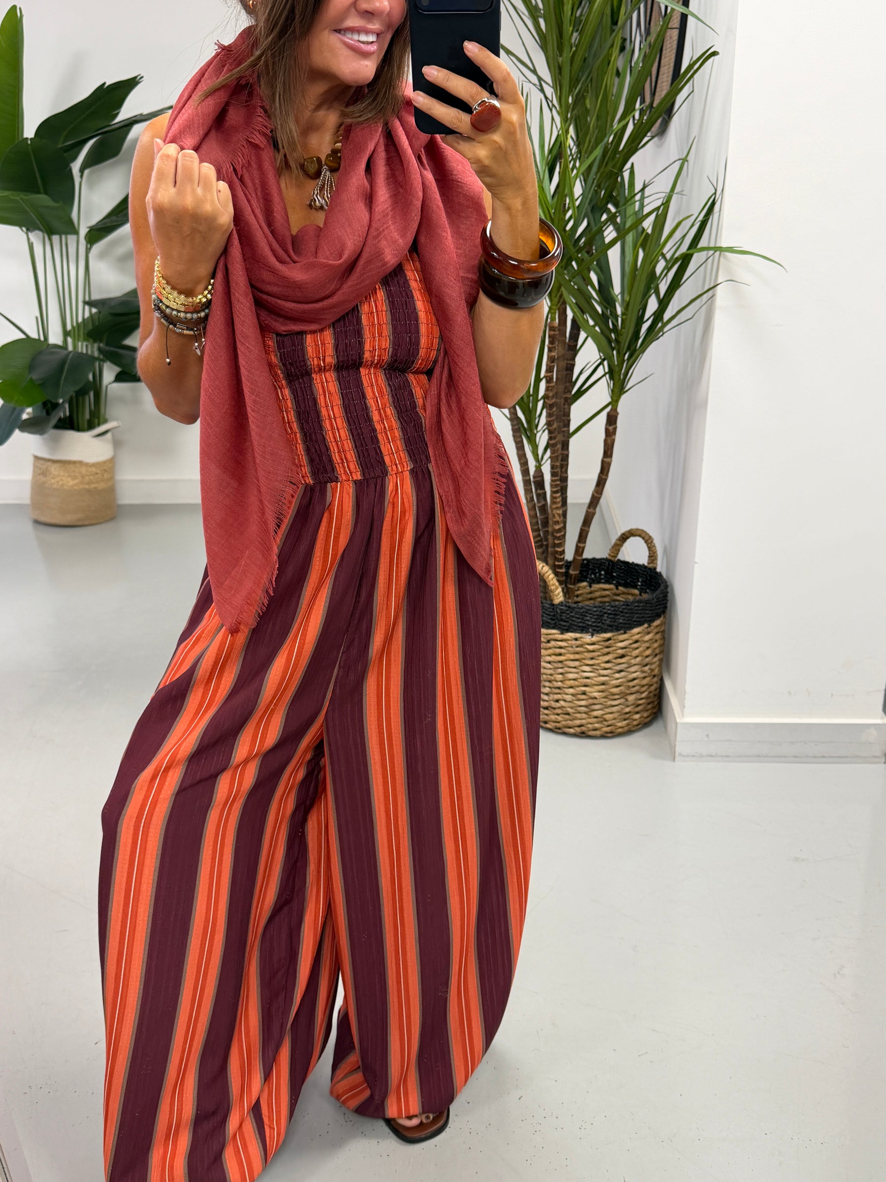 The Sienna Sunset Stripe Jumpsuit - Rust