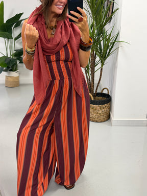The Sienna Sunset Stripe Jumpsuit - Rust