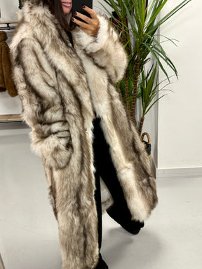 The St Moritz Longline Faux Fur Coat - Cream/Taupe (fitting to size 14)