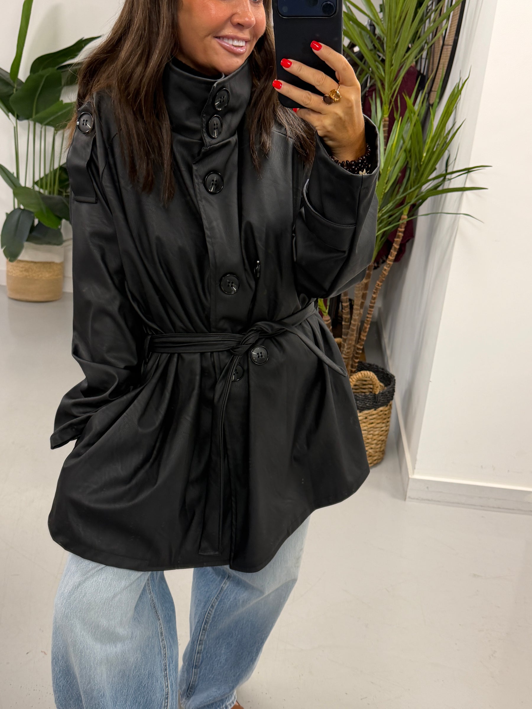 PRE ORDER Faux & Fierce PU Trench Jacket - Black