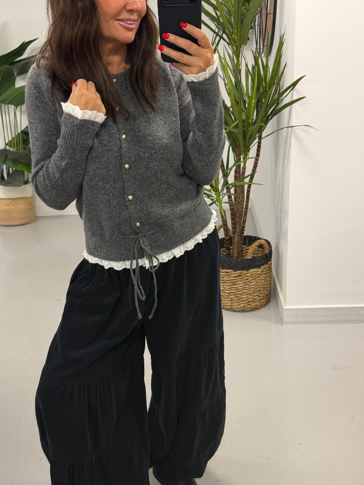 Downtown Ruffle Cardigan - Grey
