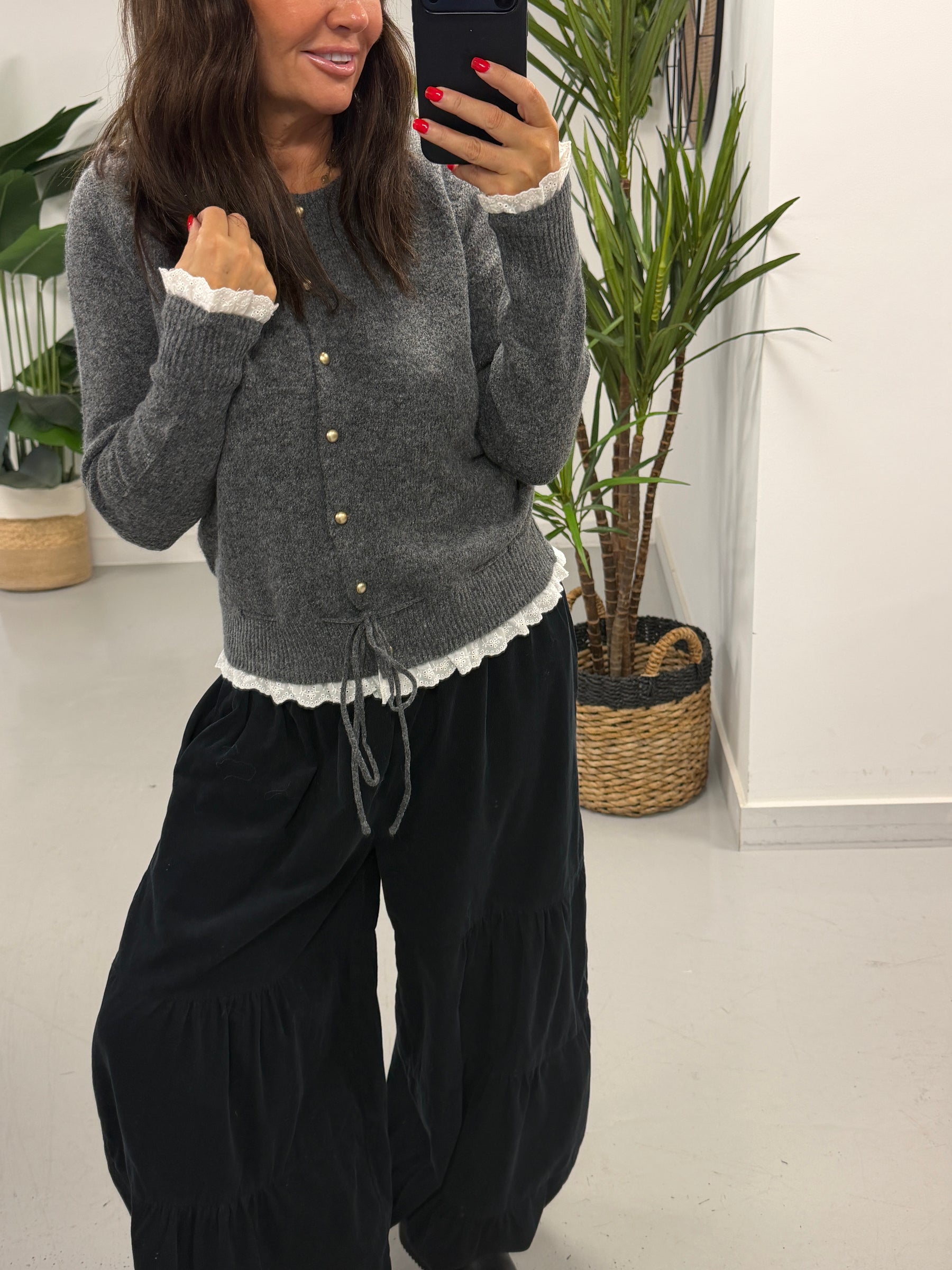 Downtown Ruffle Cardigan - Grey
