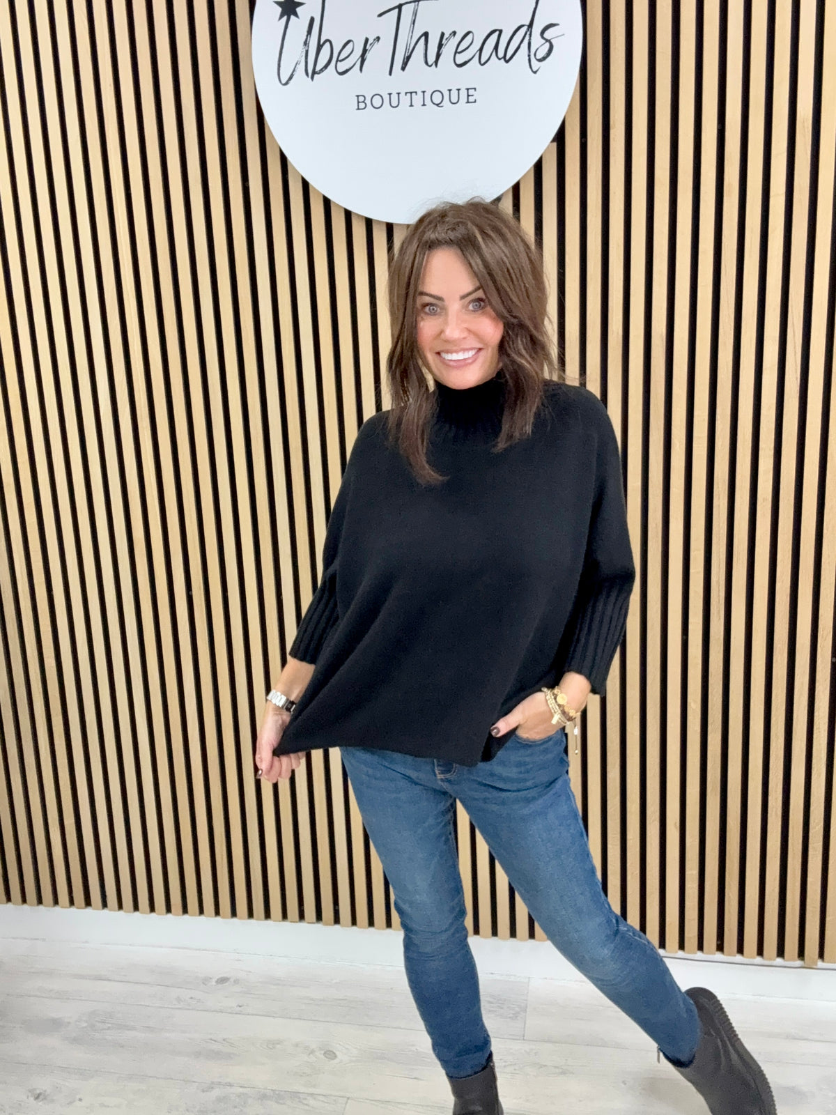 Crop Sleeve Knit - Black