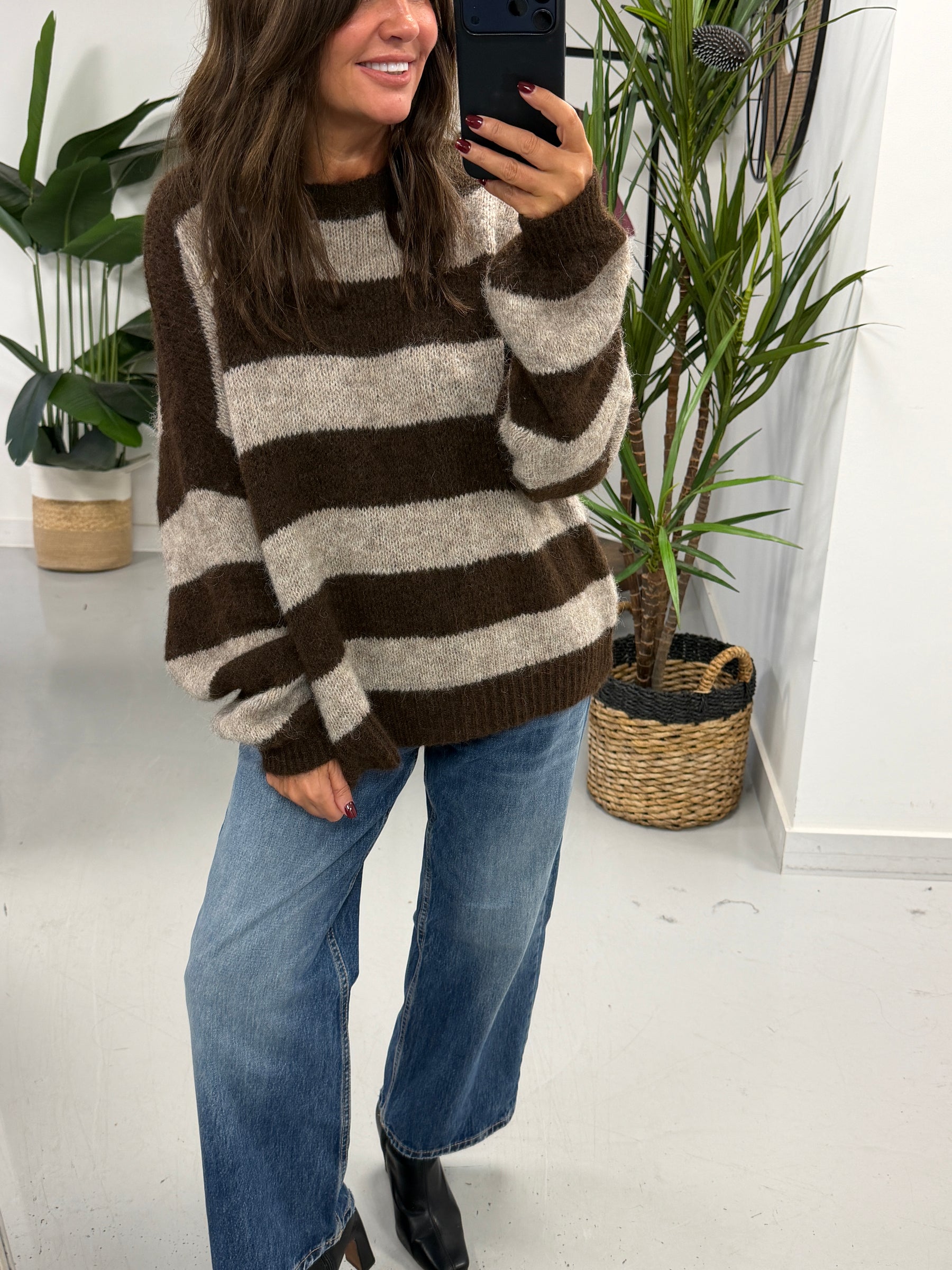 The Buxton Stripy Knit - Chocolate/Taupe (Size 8-16)