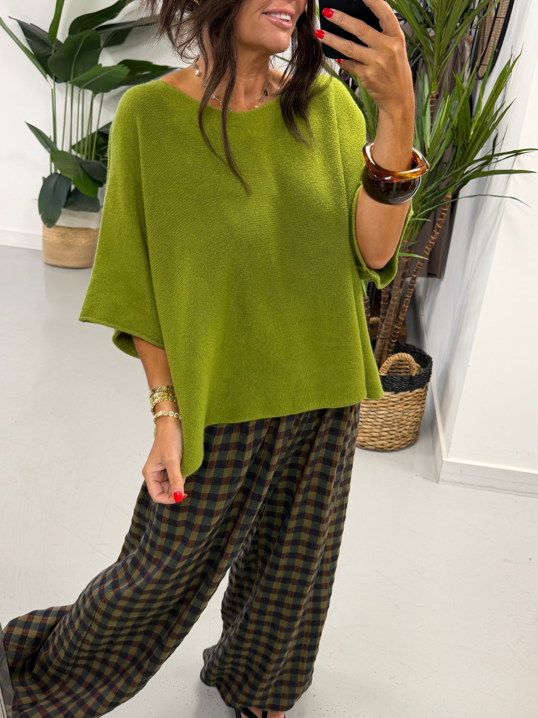 Gracie Crop Sleeve Knit - Olive