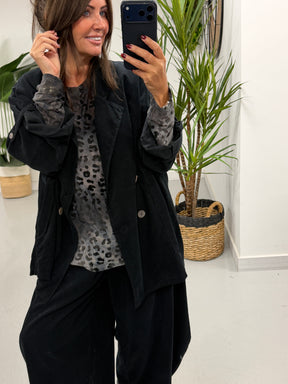 The Needlecord Button Blazer - Black (Size 12-18)