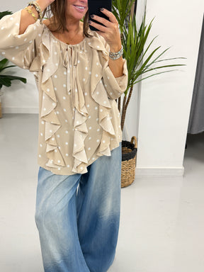 Dotty Waterfall Blouse - Stone