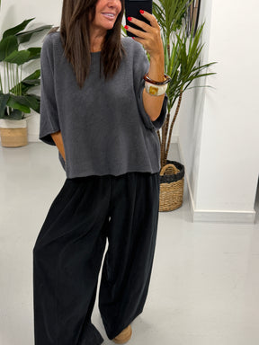 Gracie Crop Sleeve Knit - Grey