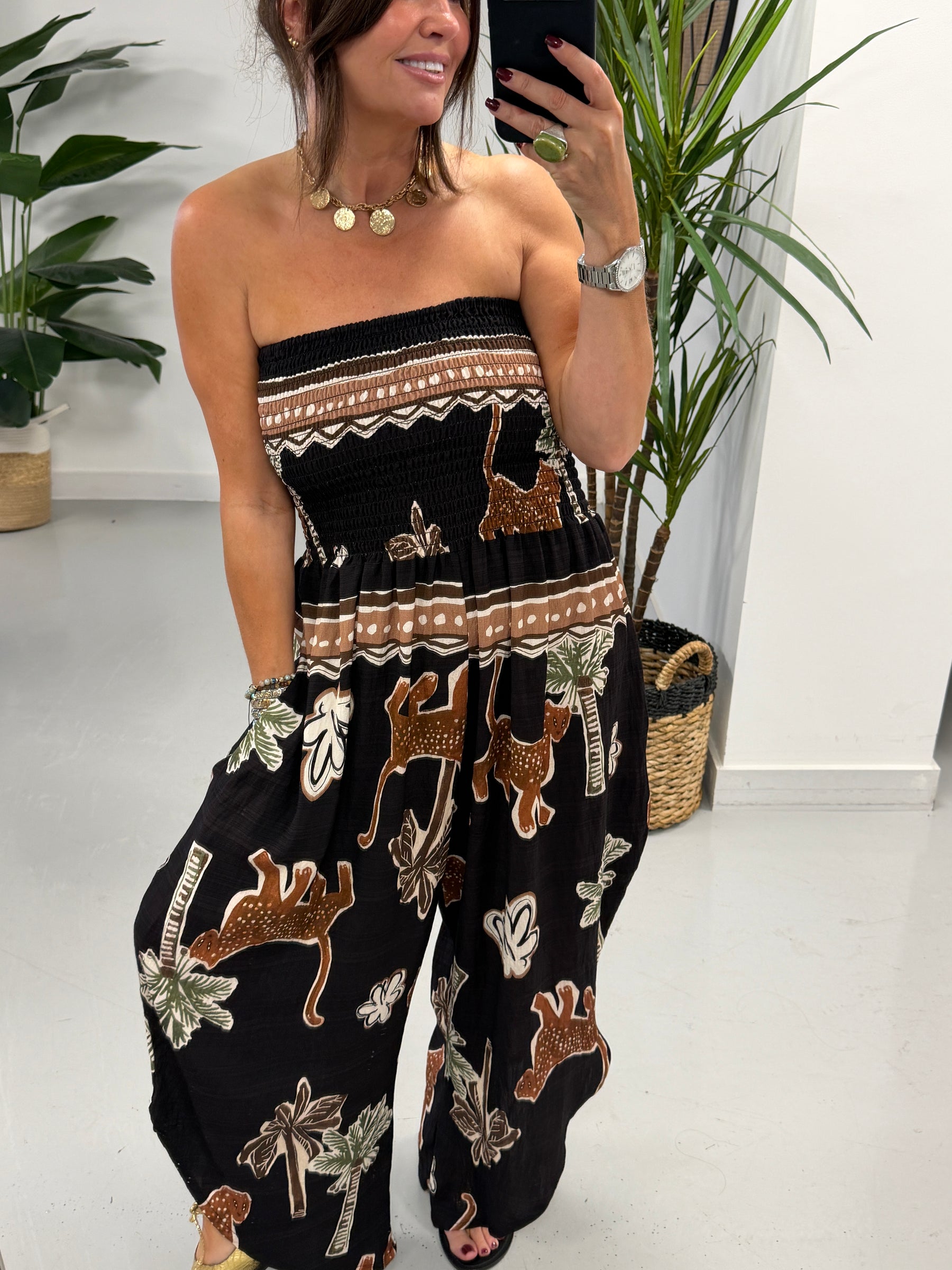 Funky Animal Bandeau Jumpsuit  - Black