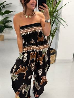 Funky Animal Bandeau Jumpsuit  - Black