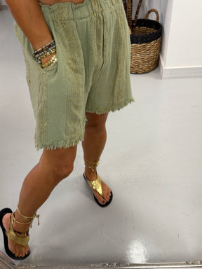 Golden Sands Frayed Shorts - Sage