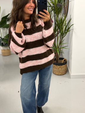 The Buxton Stripy Knit - Chocolate/Pink (Size 8-16)