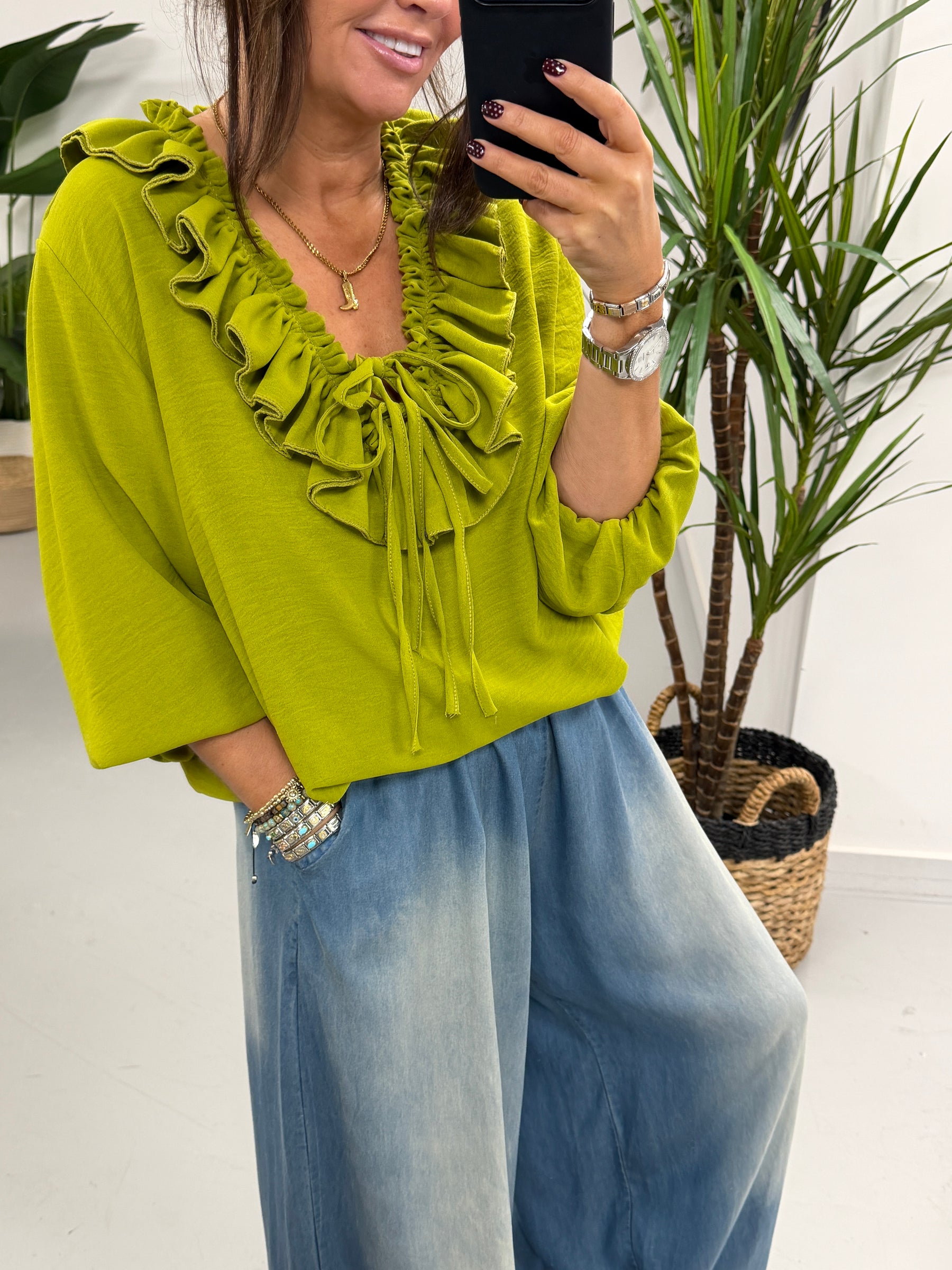 Luna Double Ruffle Blouse - Pistachio