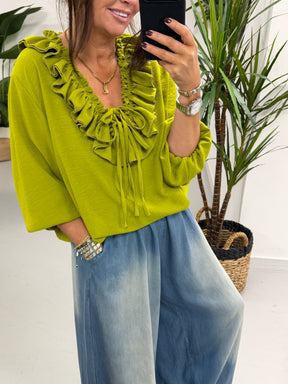 Luna Double Ruffle Blouse - Pistachio