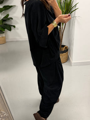 The Needlecord Crop Sleeve Tunic- Black (Size 10-16)