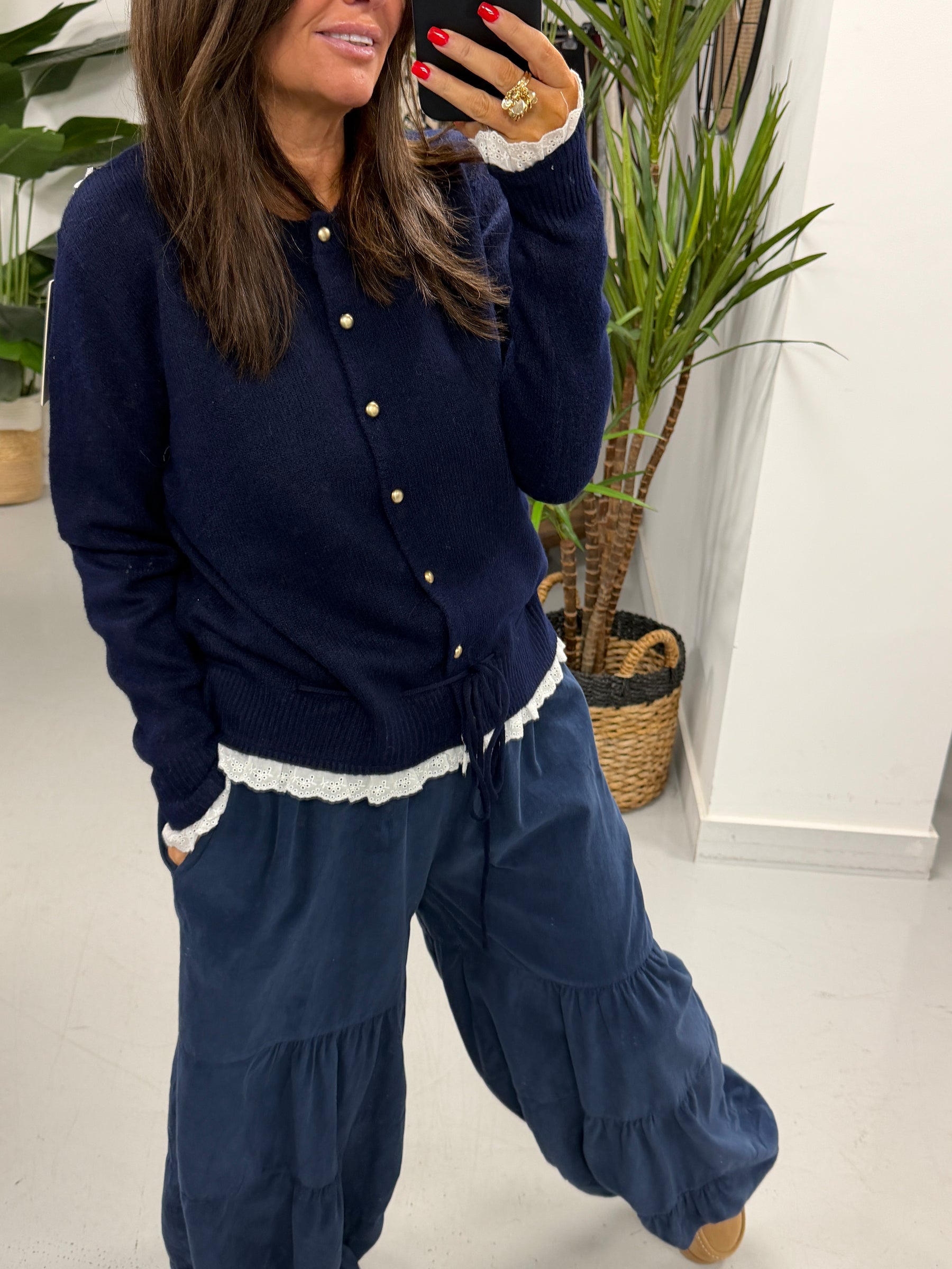 Downtown Ruffle Cardigan - Navy