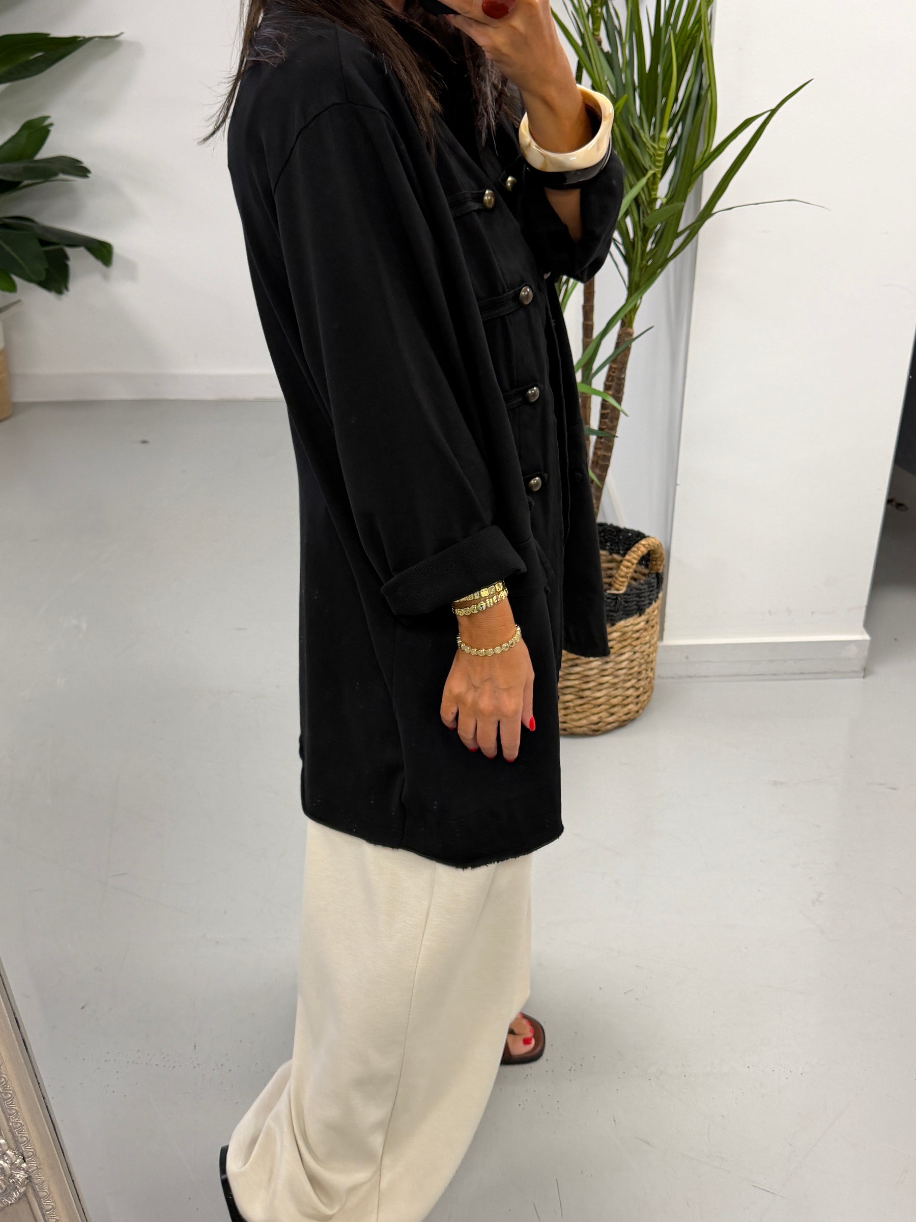 The Long Line Jersey Military Jacket - Black