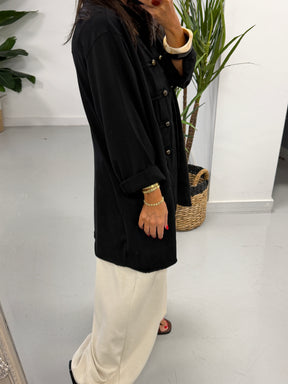 The Long Line Jersey Military Jacket - Black