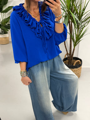 Luna Double Ruffle Blouse - Royal Blue
