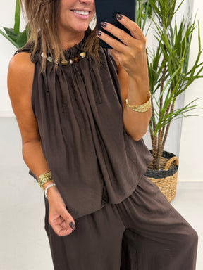 Crinkle Pebble Co Ord - Chocolate