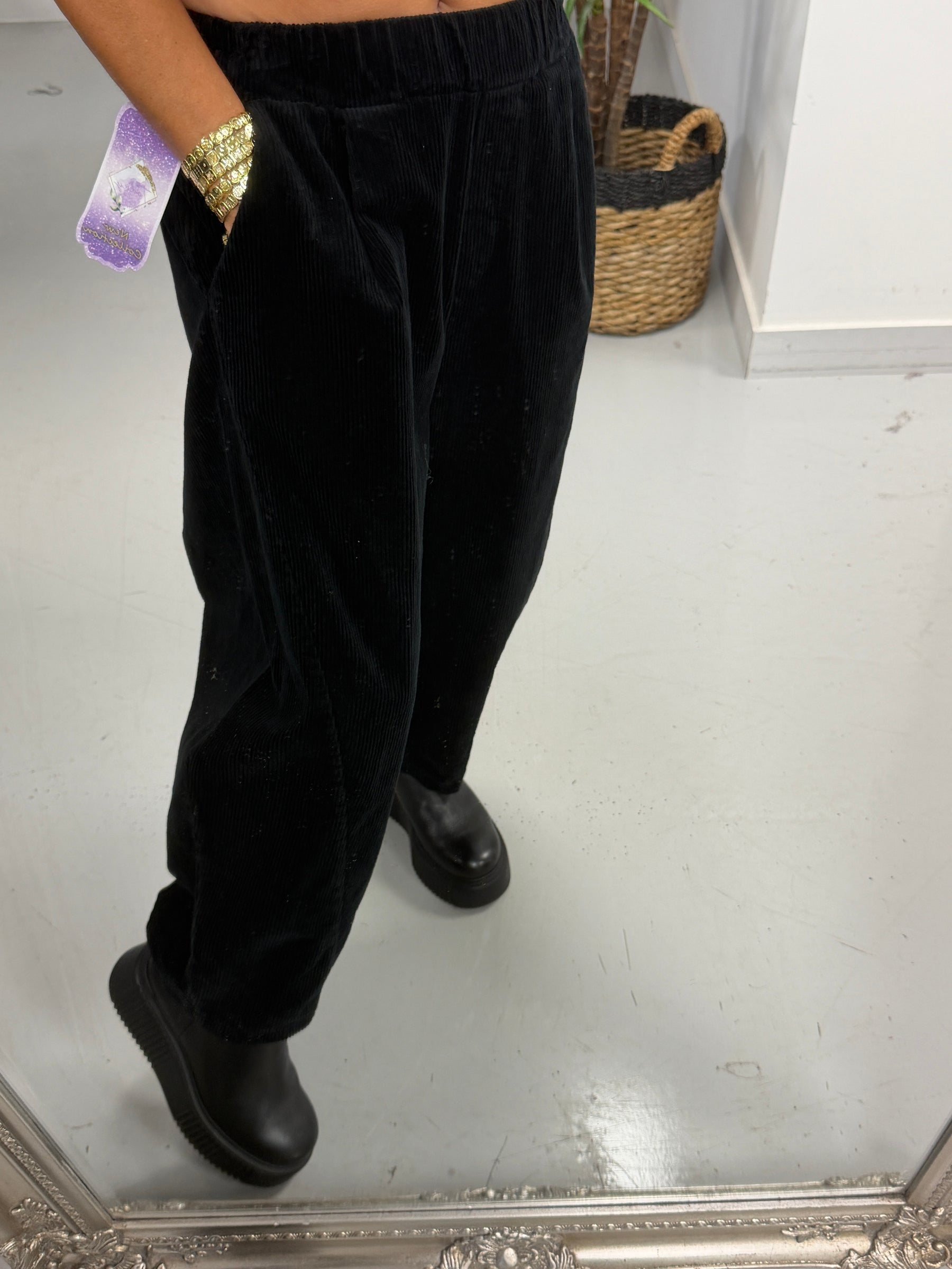Jumbo Cord Barrel Trousers - Black (Size 10-14)