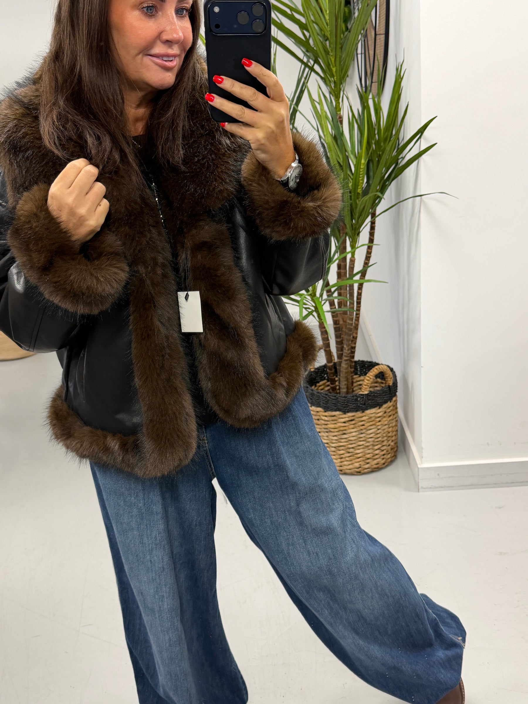 The Reversible PU/Faux Fur Jacket - Chocolate/Black