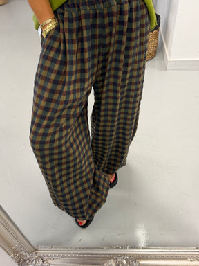 The Autumn Check Balloon Trousers - Green/Navy